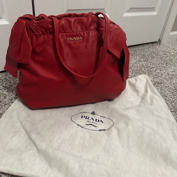 Prada Handbags - Prada Red Bow Leather Shoulder Bag